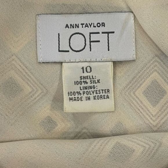 Ann Taylor Loft 100% Silk Geometric Print Midi Skirt Size 10 Beige & Blue - Picture 4 of 5